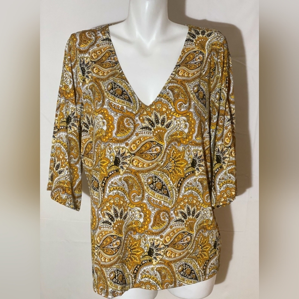 Michael Kors / SMALL/ yellow, black.and white blouse with open sleeves